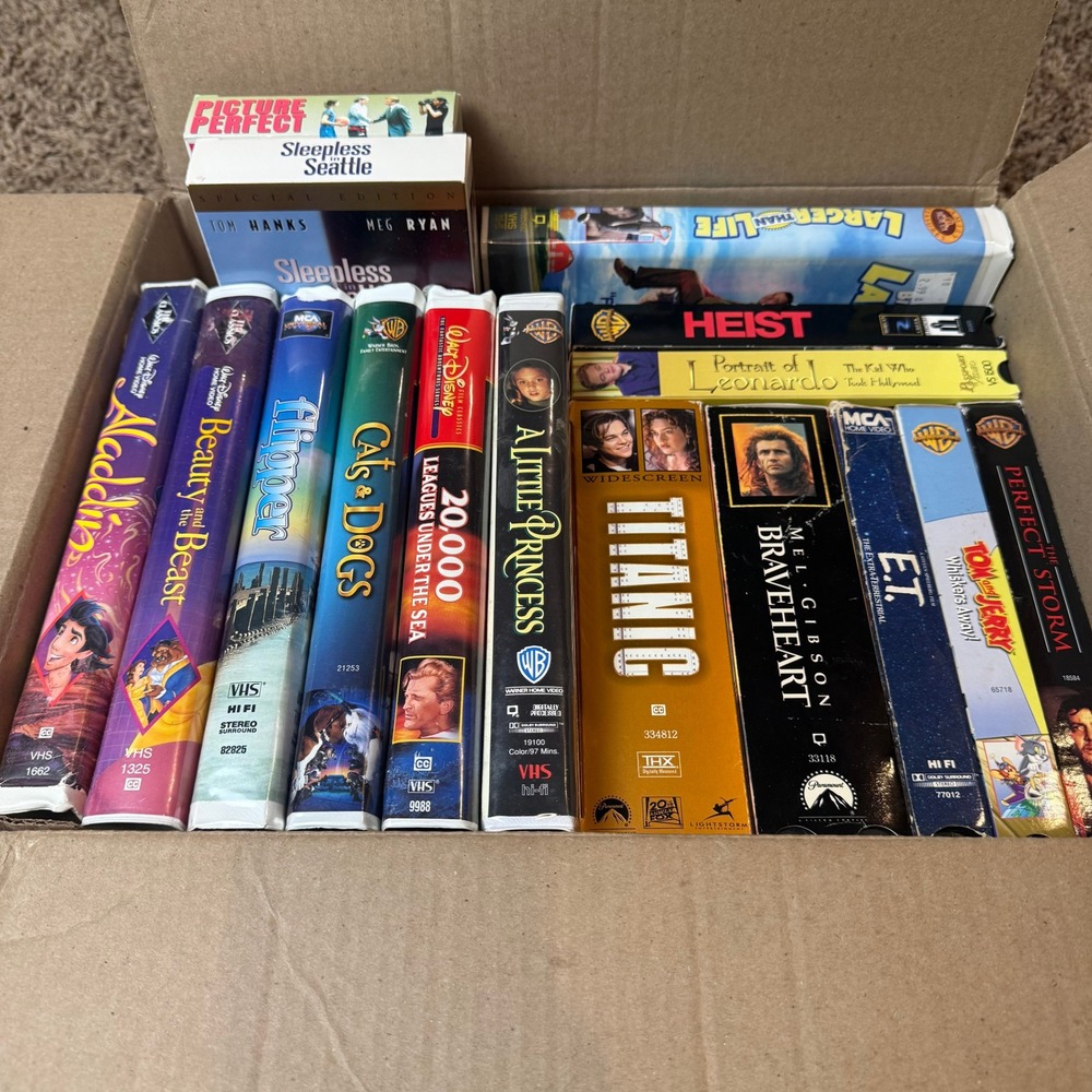 Lot of 16 MIsc VHS Tapes Disney Aladdin Beauty & the Beast Titanic Braveheart ET